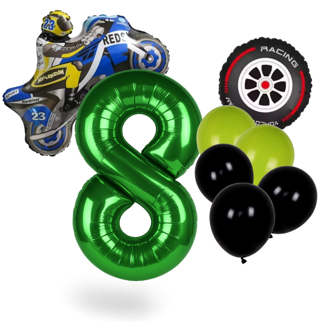 Motorbike Birthday Balloon Number 1-20 Green Blue Racing Theme Party Decoration