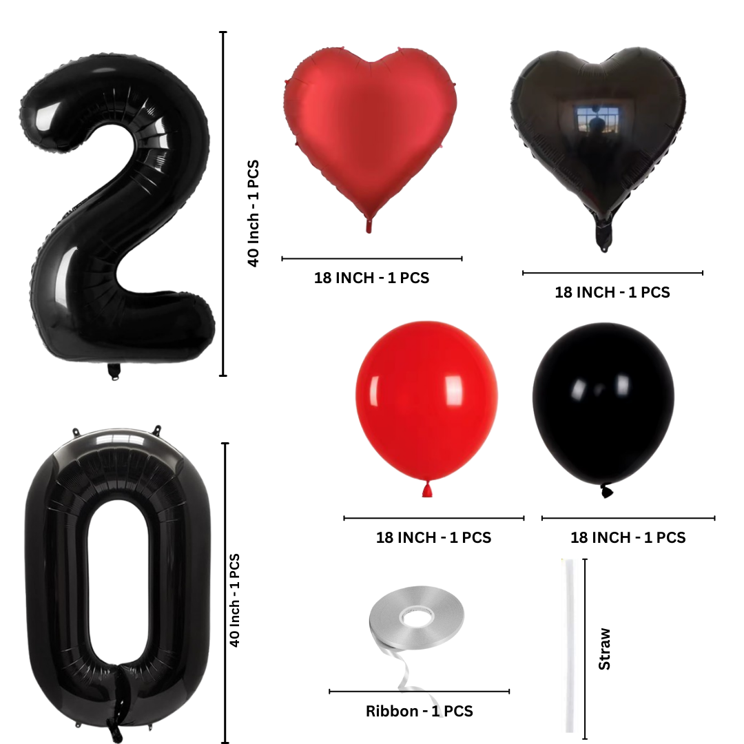 40'' Number Balloons Set + 18'' Heart + 12'' Latex Balloons Birthday Party Deco