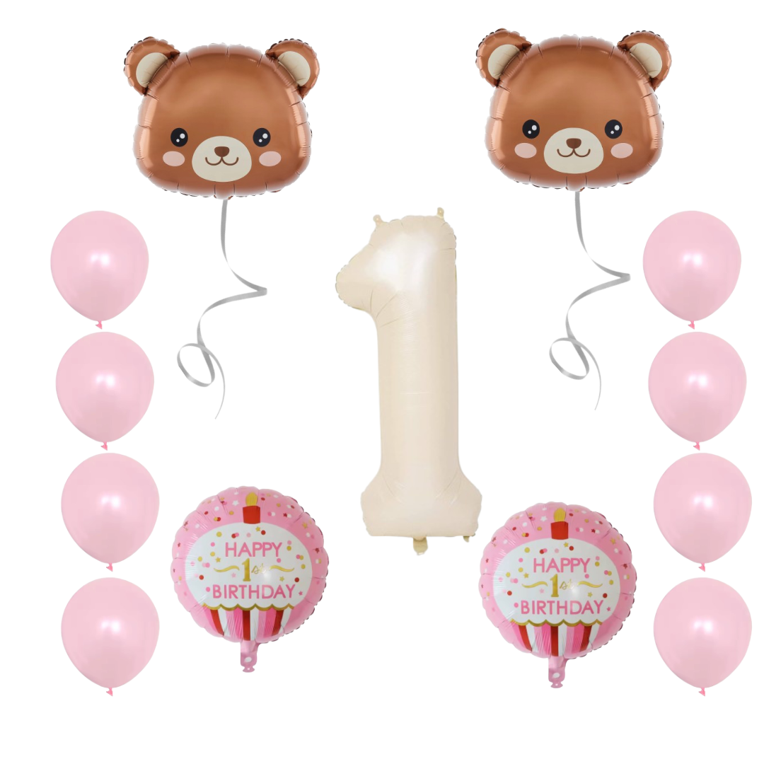 1st Birthday Balloons Decoration Set for Baby Girl Foil & Latex Party Decor Kit