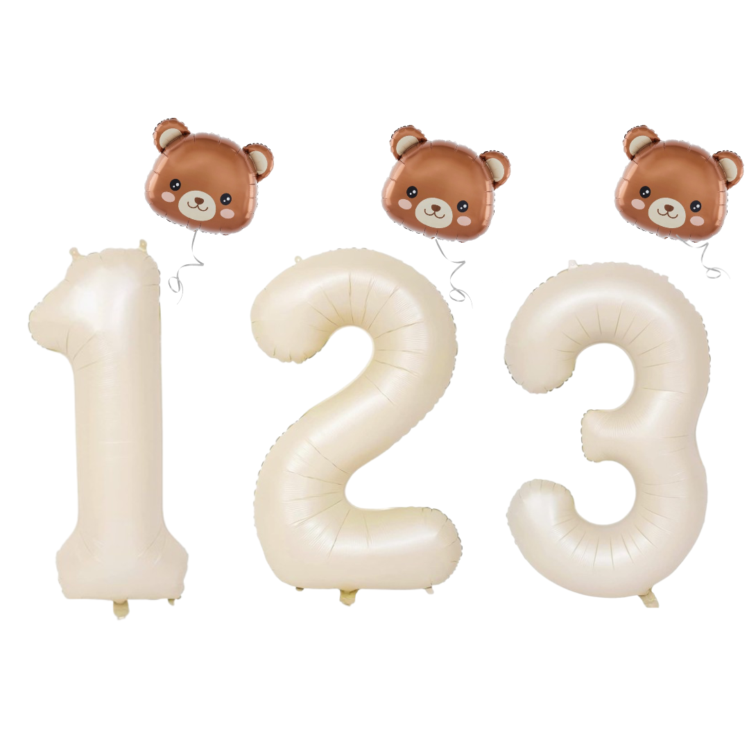 Baby Shower teddy Bear Balloons Set 40" BEIGE Numbers pack 1st 2nd 3rd birthday