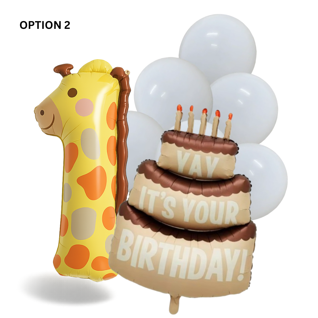 40" Giraffe Number 1 Balloon Set Safari Jungle 1st Birthday Decor Brown & Beige