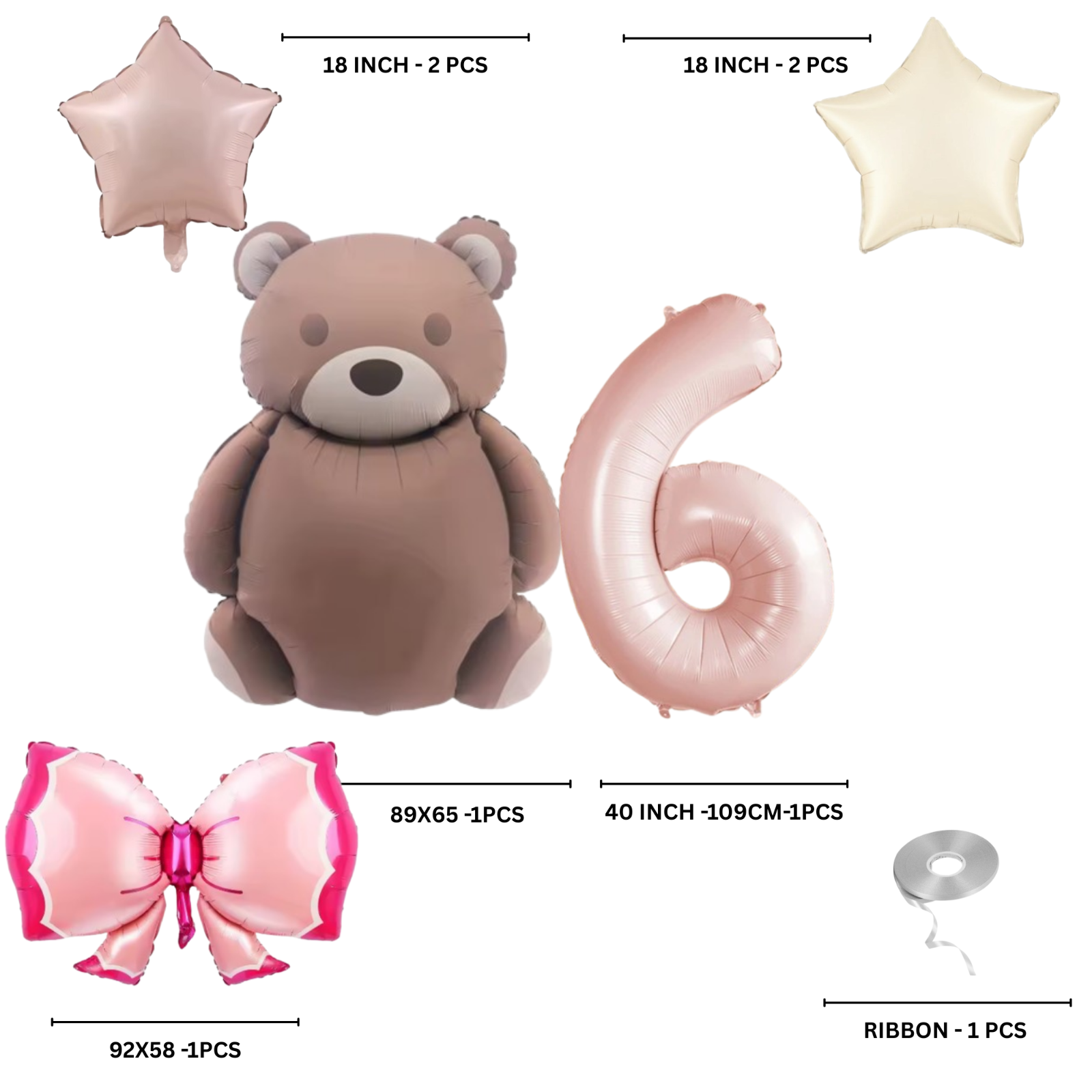 1st Birthday Balloon pink teddy Bear & Star Foil Baby girl rose Party Decoration