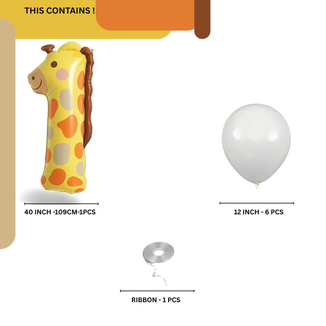 40" Giraffe Number 1 Balloon Set Safari Jungle 1st Birthday Decor Brown & Beige