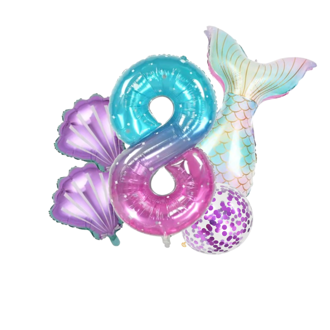 40" Clear Jellyfish Balloon Set with Foil Shells & Mermaid Tail – Party Decor