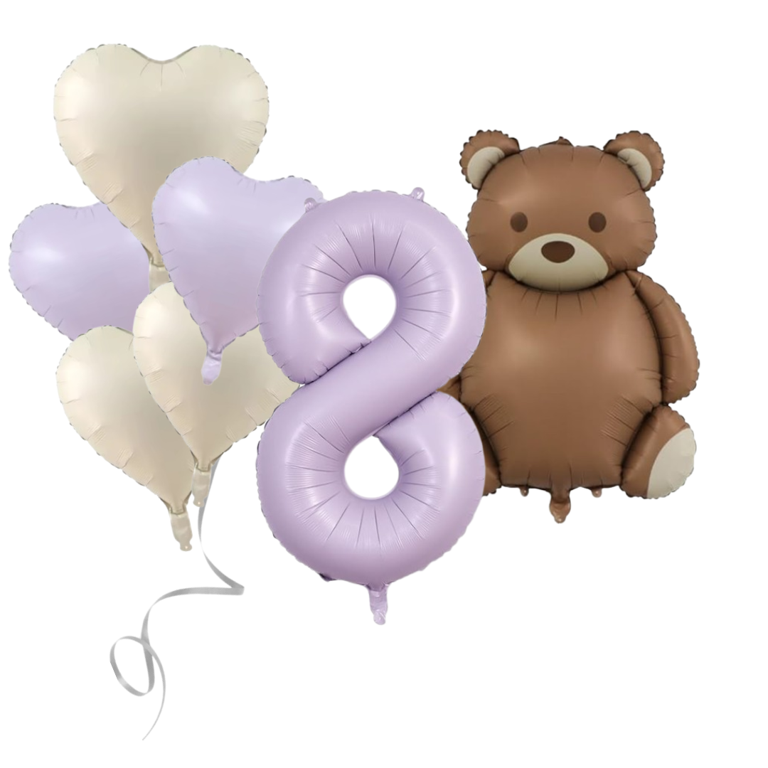 Pack Bear Balloon Set with Baby Purple Number Romantic Gift & Decor heart pastel