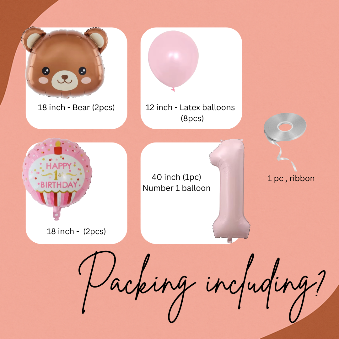 1st Birthday Balloons Decoration Set for Baby Girl Foil & Latex Party Decor Kit