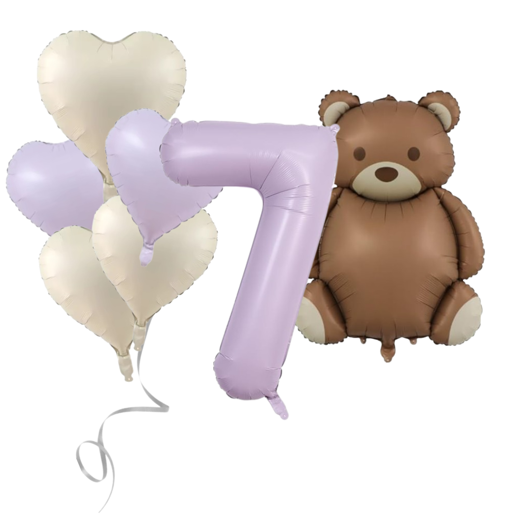 Pack Bear Balloon Set with Baby Purple Number Romantic Gift & Decor heart pastel