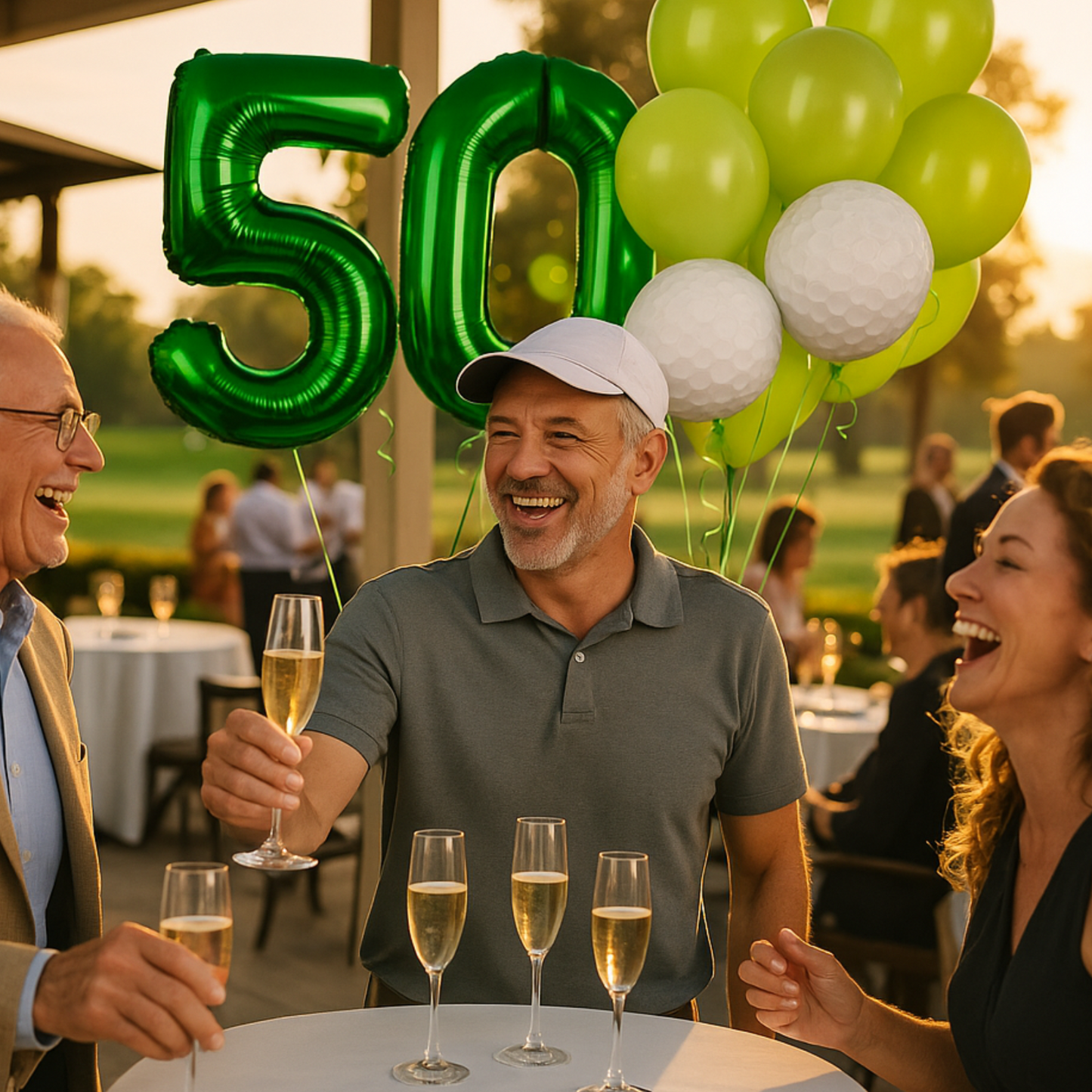 50th Golf Birthday Balloons Decoration Set | Green Foil Numbers + Golf Balloons
