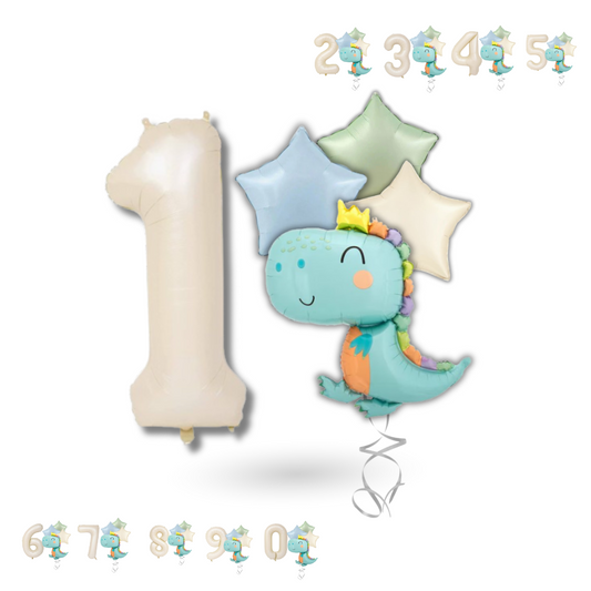 Dinosaur Number Balloon Set 40” Pastel Birthday Party Baby Boy Girl Decor 0-9