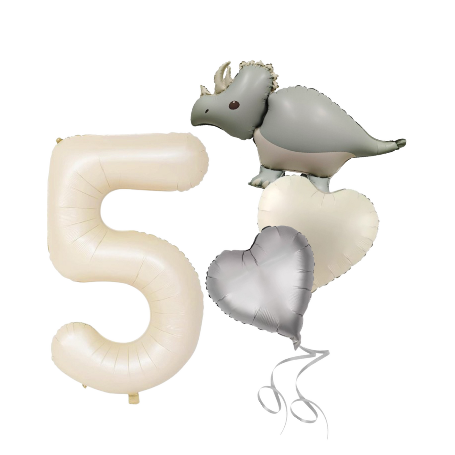 1-9 Birthday Dinosaur Balloon Set – Beige Numbers + Heart & Dino Foil Balloons