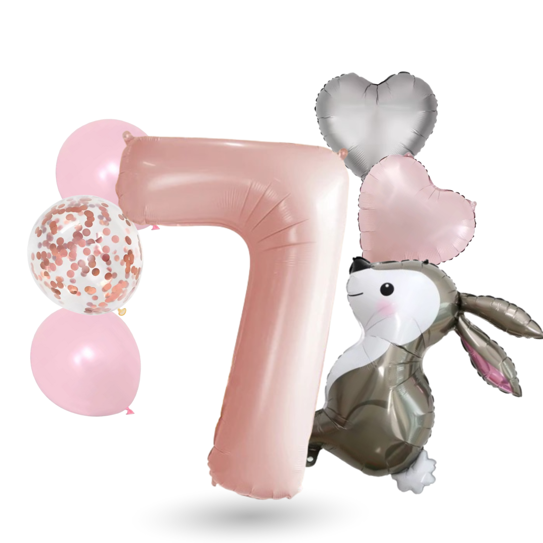 40'' Pink Number Balloons 1-12 Bunny Birthday Set /  Baby Girl Foil Balloon Kit