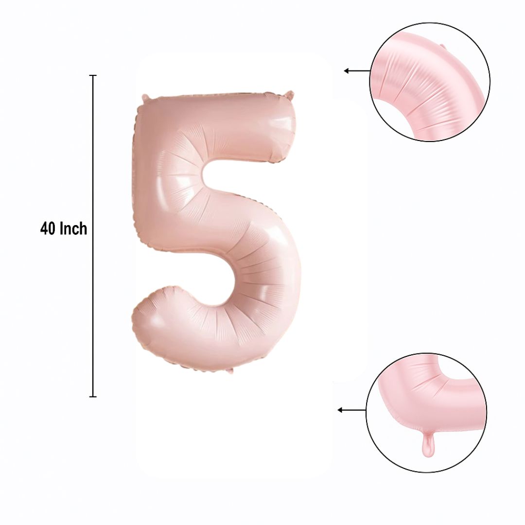 Baby Pink Number 5 Balloon – 40" Foil Birthday Party Decoration