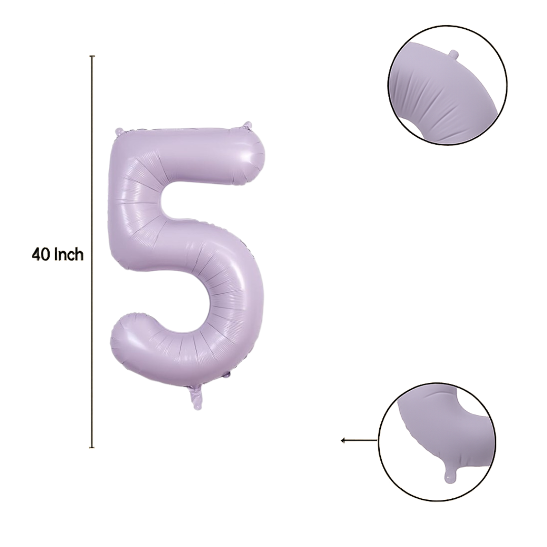 40" Number 5 Foil Balloon – Baby Purple Pastel Lavender – Giant Birthday & Party Decoration