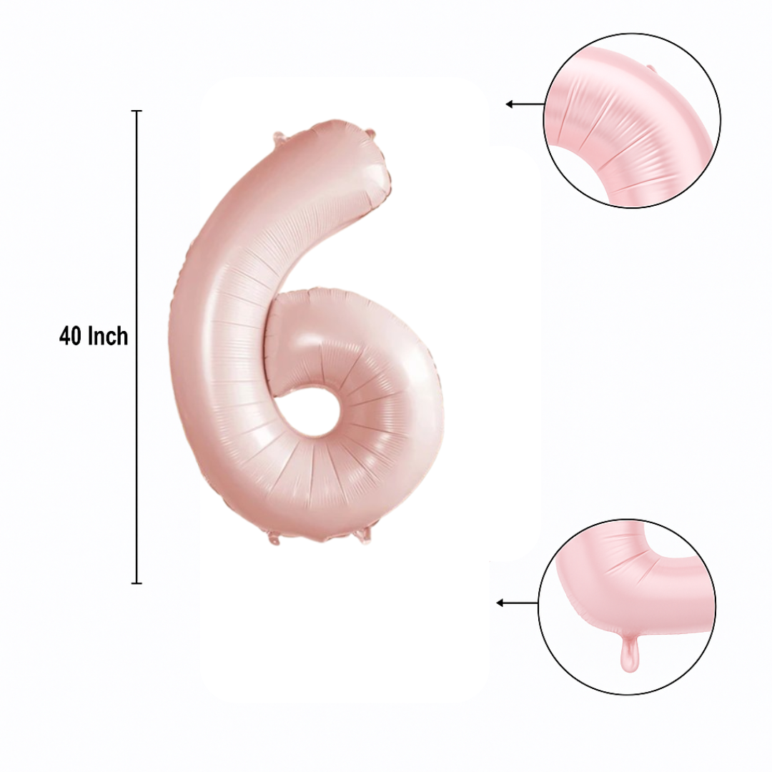 Baby Pink Number 6 Balloon – 40" Foil Birthday Party Decoration