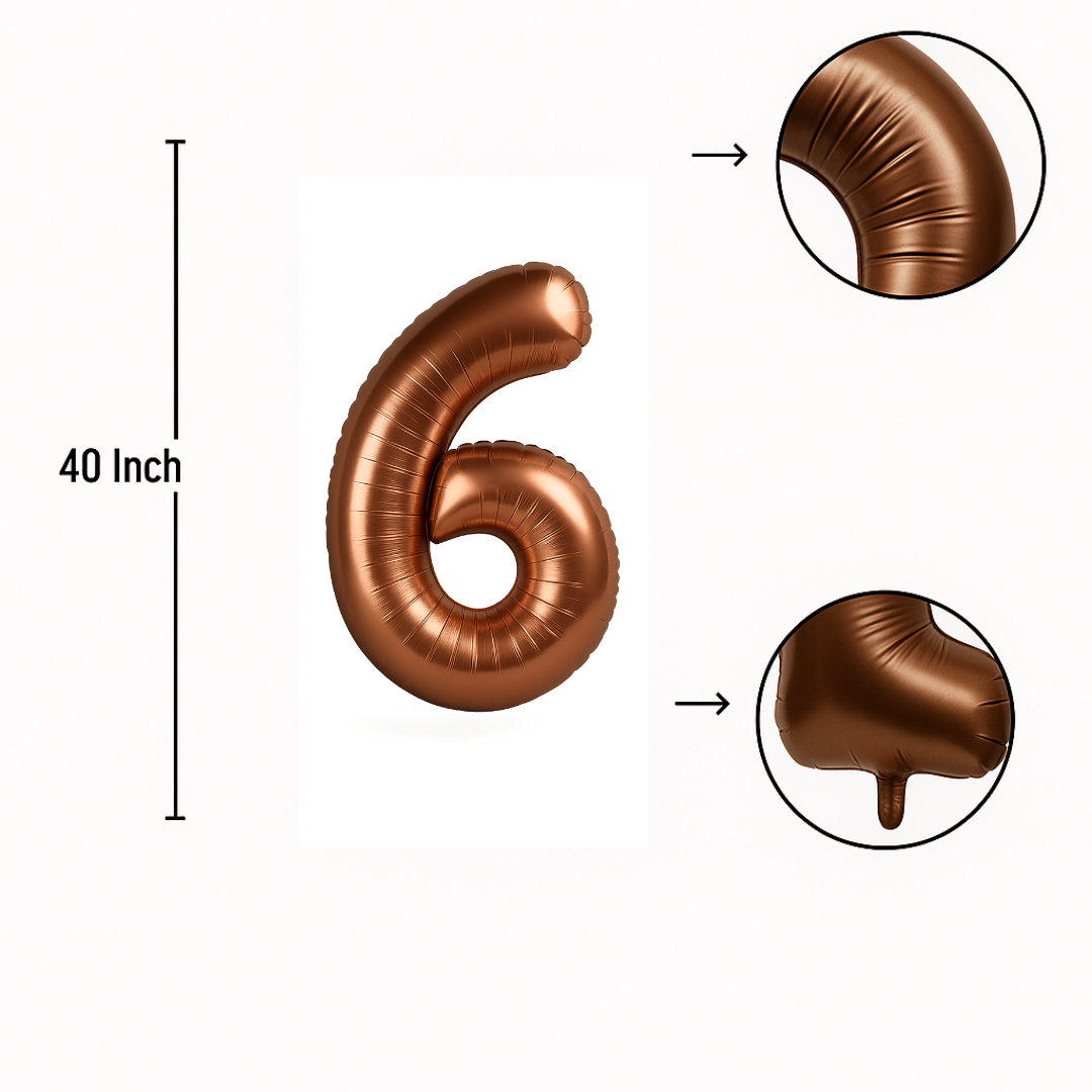 40" Chocolate Brown Number 6 Balloon – Giant Foil Birthday Decoration for Party & Celebration