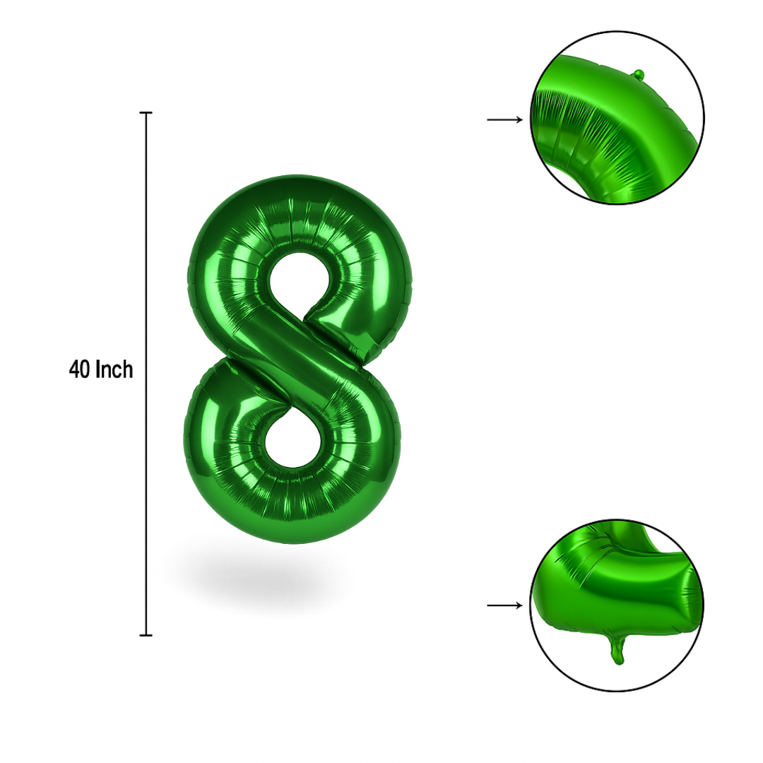 40 Inch Number 8 Green Balloon β Giant Foil Helium Birthday Party Decoration