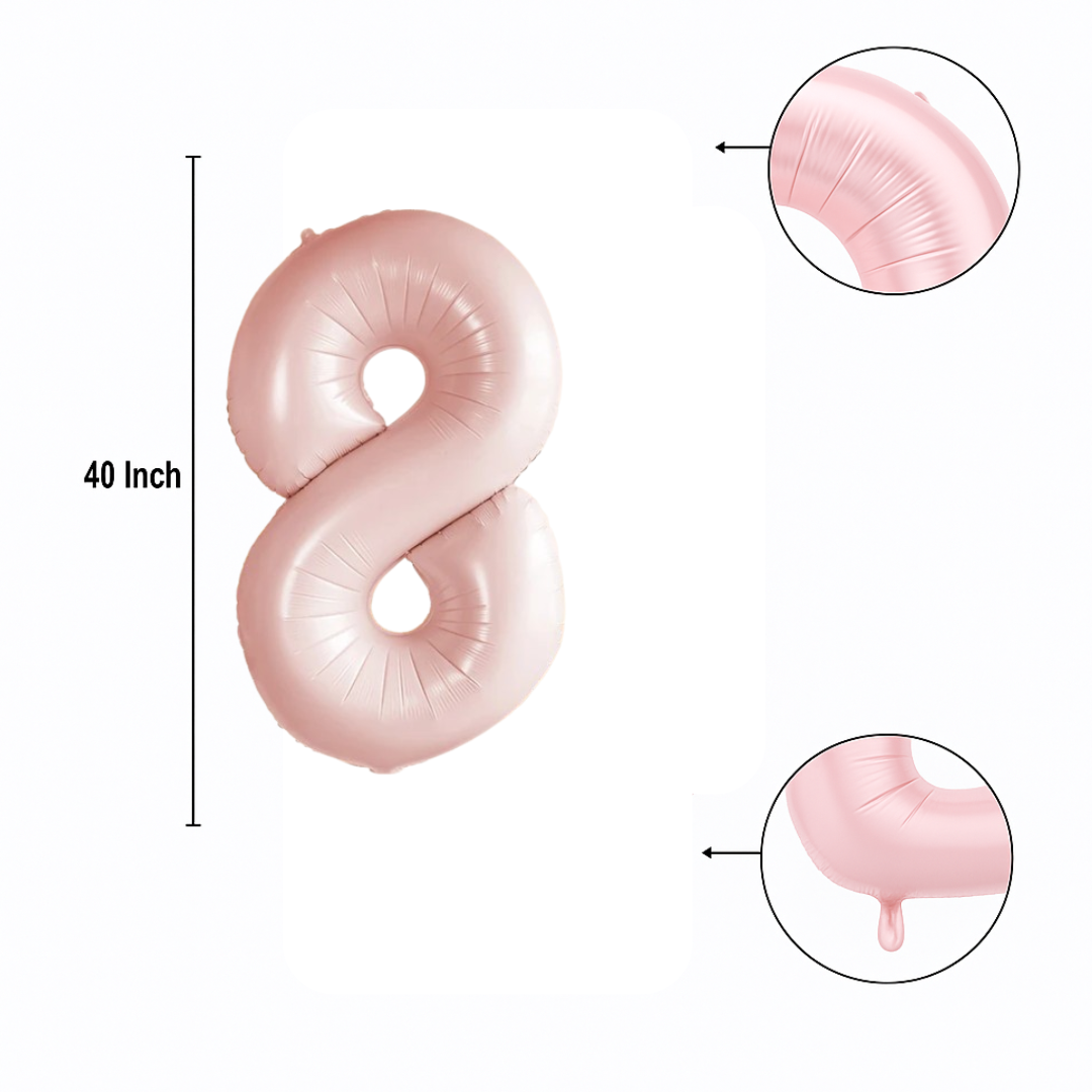 Baby Pink Number 8 Balloon – 40" Foil Birthday Party Decoration