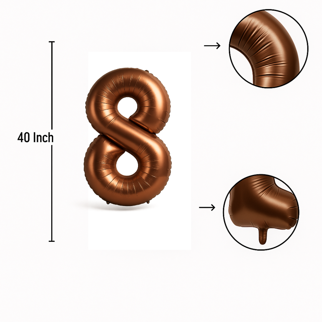 40" Chocolate Brown Number 8 Balloon β Giant Foil Birthday Decoration for Party & Celebration