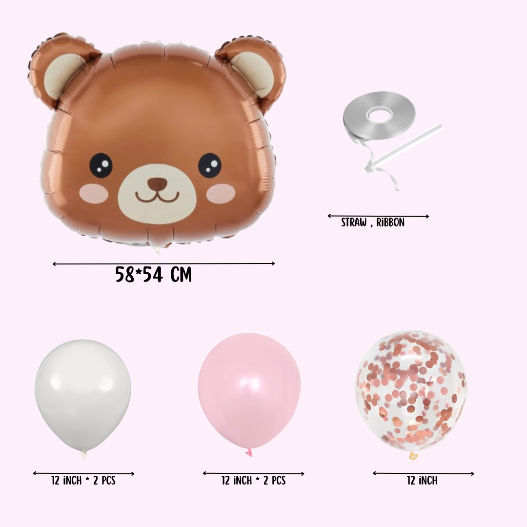 Bear Balloon Birthday Decoration Pack β Brown & Pink Balloons for Baby Shower, Kids Party & First Birthday (UK)