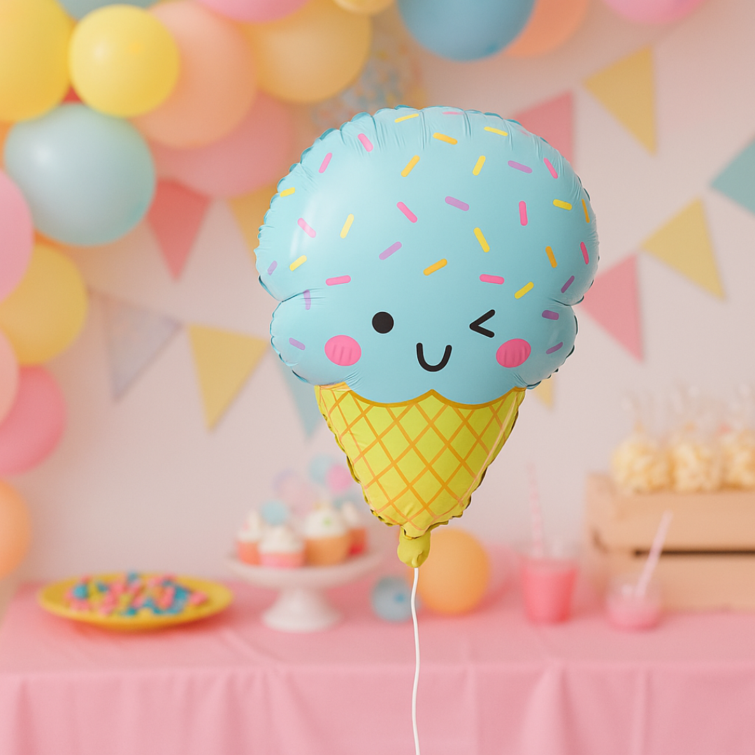 Blue Ice Cream Foil Balloon – Winking Cone Party Decor