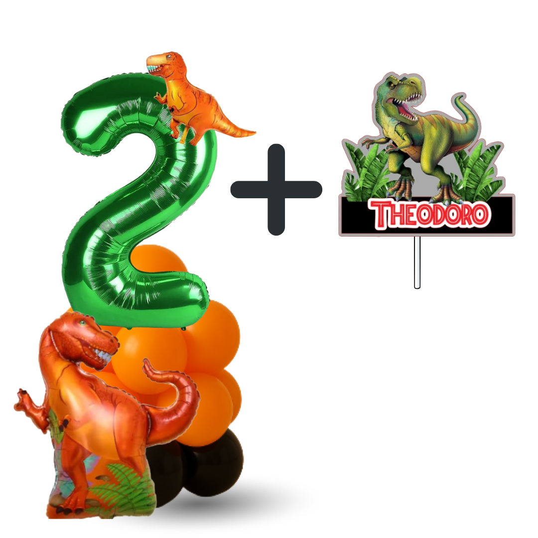 cake topper and balloons dinosaur number 2