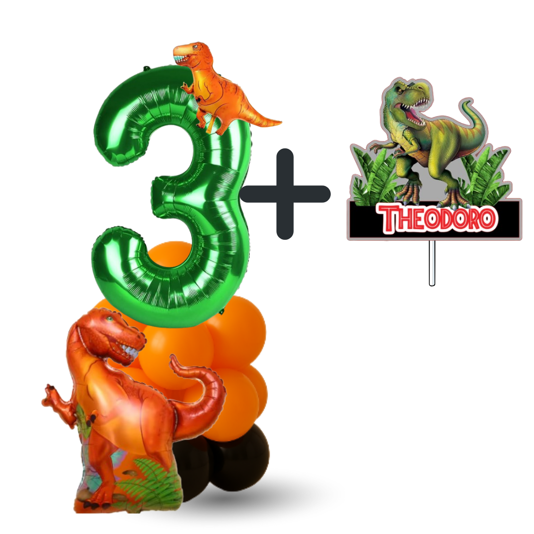 cake topper and balloons dinosaur number 3