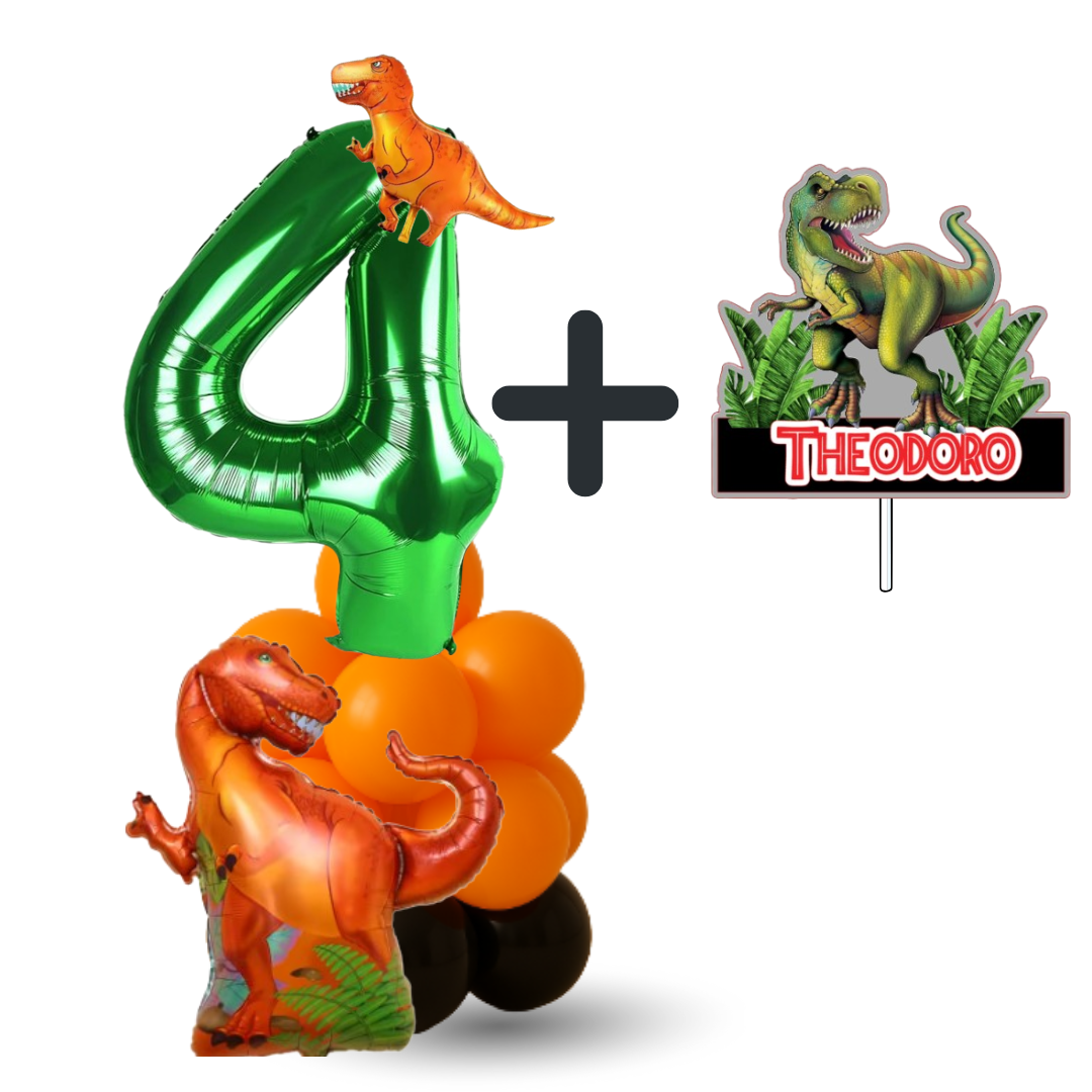 cake topper and balloons dinosaur number 4