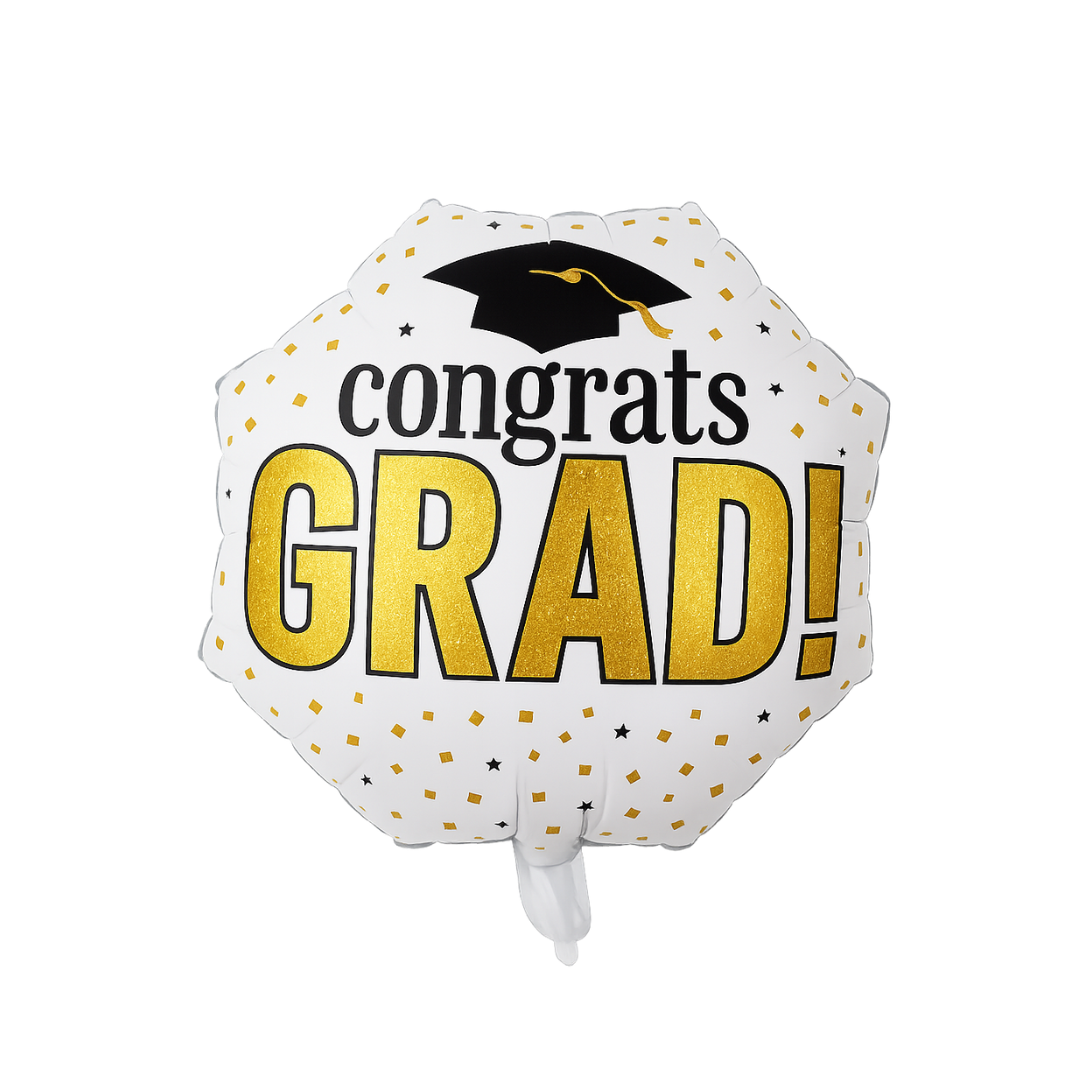 Congrats Grad Balloon – White & Gold Foil Graduation Party Decor