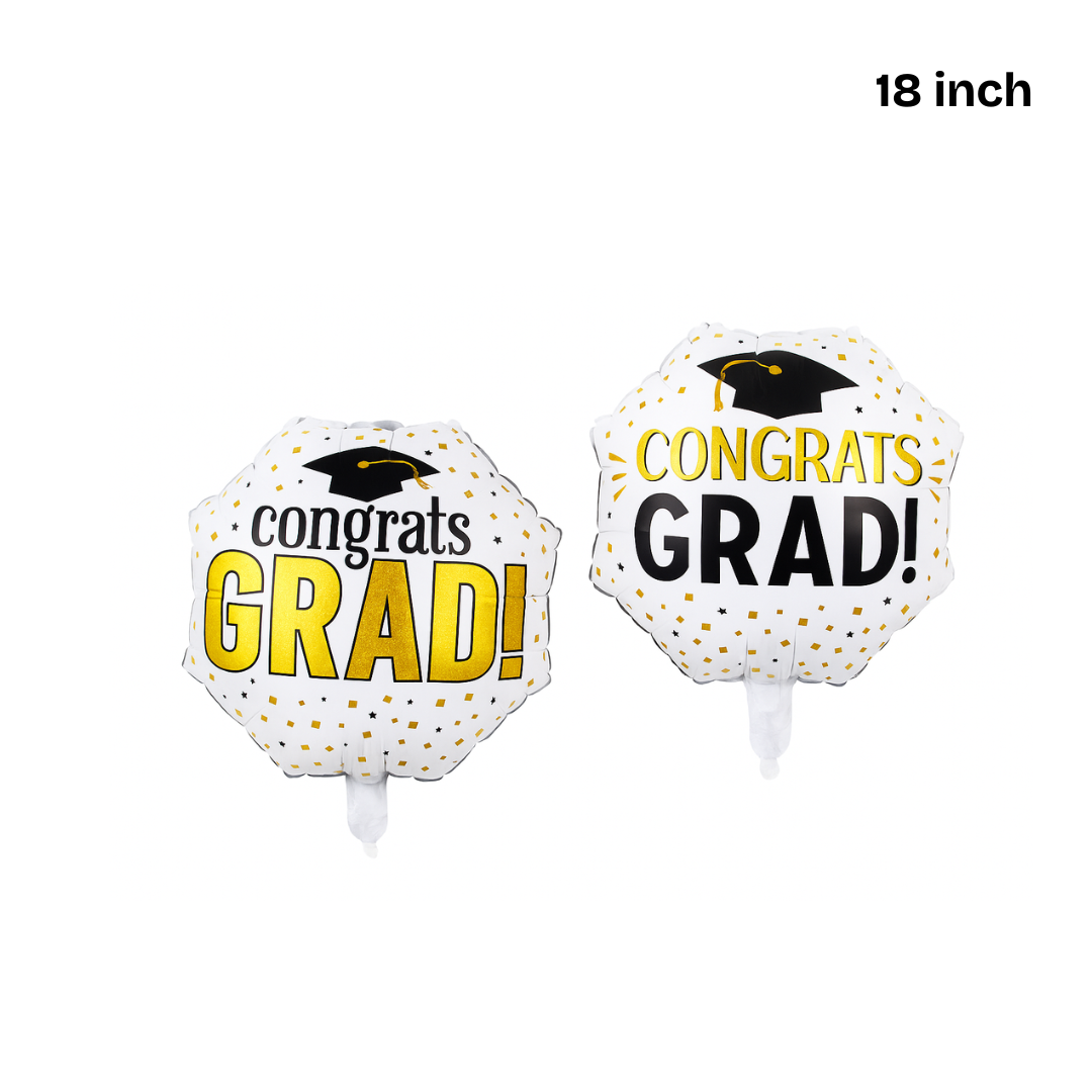 Congrats Grad Balloon – White & Gold Foil Graduation Party Decor
