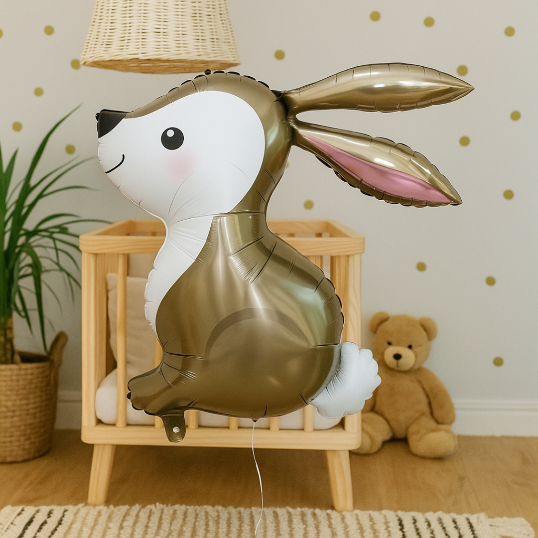 Brown and white rabbit balloon β Easter party supplies