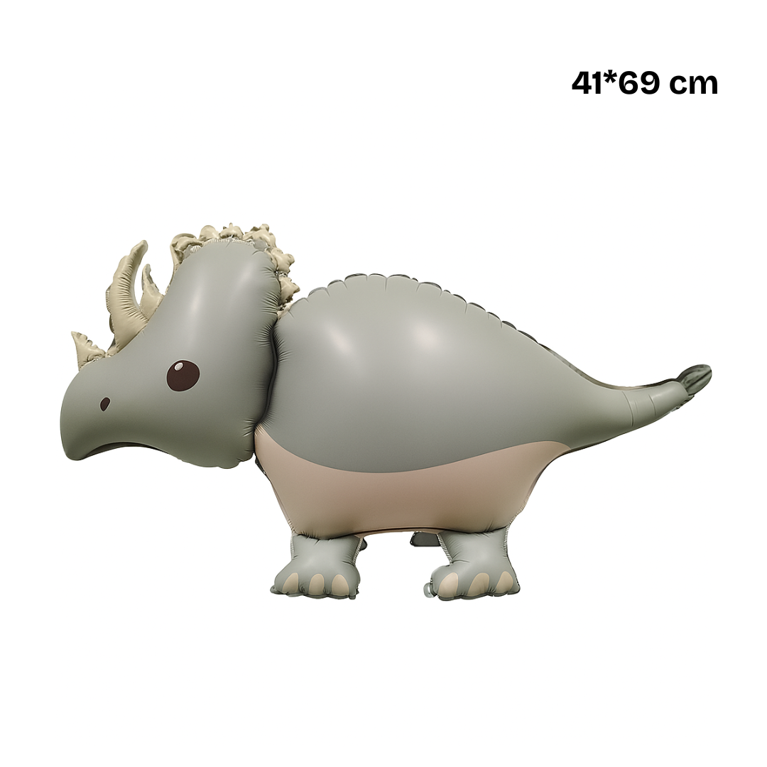 Foil Balloon Triceratops Dinosaur – Grey & Cream | Kids Party Decoration