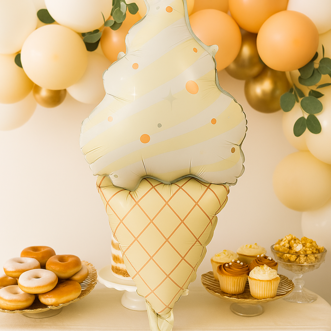Foil Ice Cream Balloon – Pastel Beige Cone Party Decoration