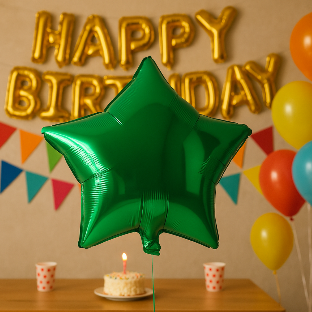 Green Star Foil Balloon – 18 Inch | Helium or Air | Birthday & Party Decoration