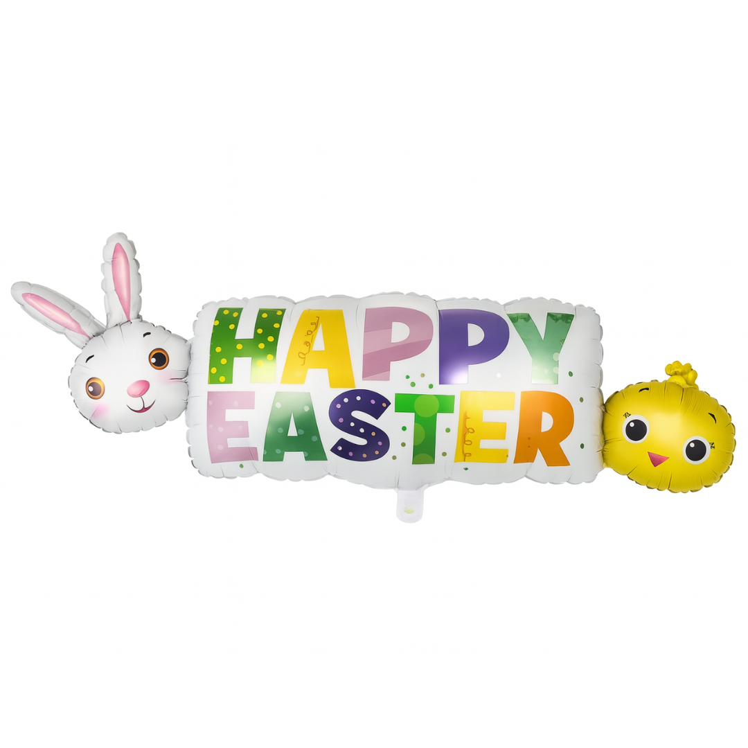 Happy Easter foil balloon with bunny and chick – 32 inch banner