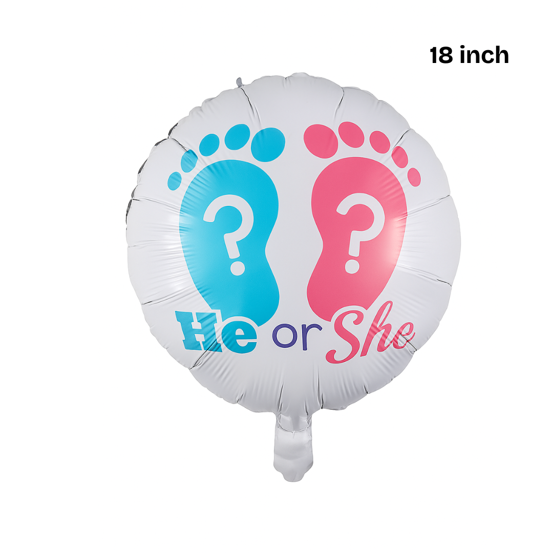 He or She Gender Reveal Balloon – Baby Shower Foil Balloon with Footprints