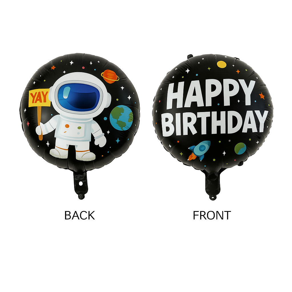 Astronaut Space Birthday Foil Balloon – 18 Inch Round Black Galaxy Design