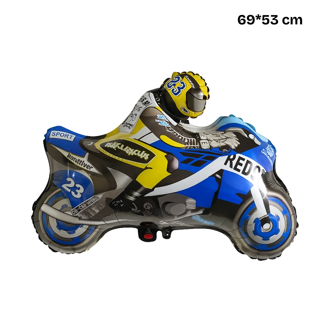 Motorbike Racer Foil Balloon β Blue & Yellow Biker Design