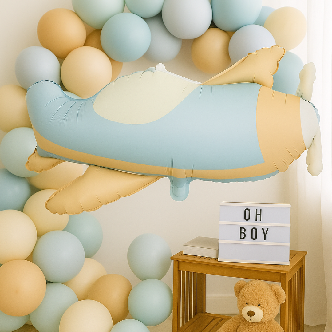 Neutral Airplane Foil Balloon – Boho Pastel Decoration