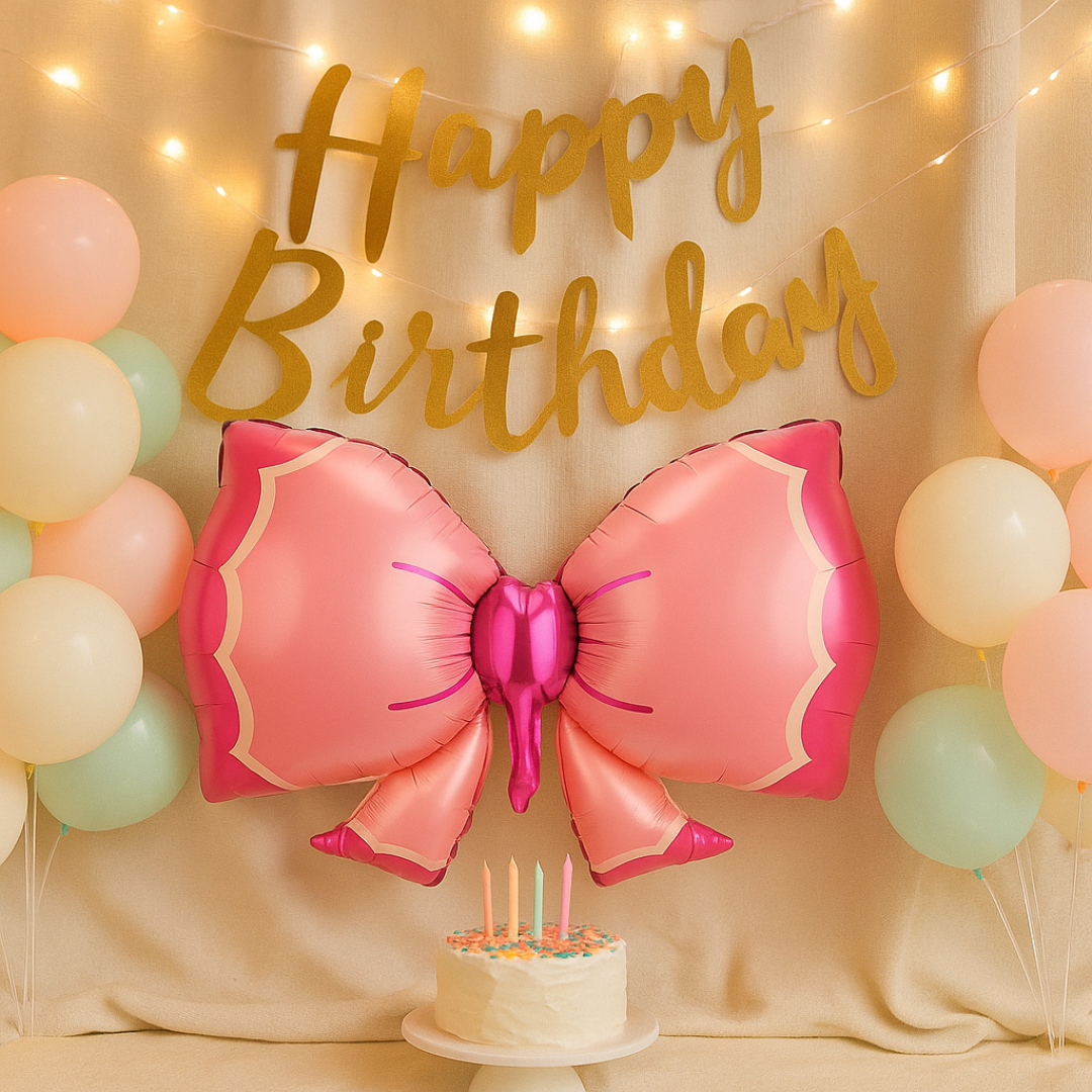Foil Bow Balloon – Large Decorative Balloon for Parties (Pink & Blue)