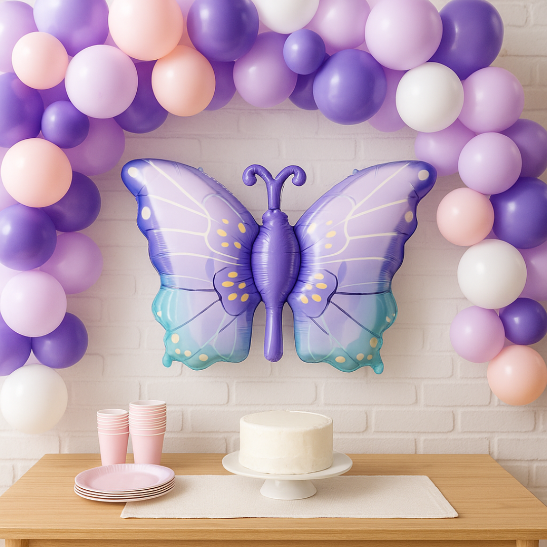 Purple Butterfly Foil Balloon – Fairy Garden Party Decoration for Girls