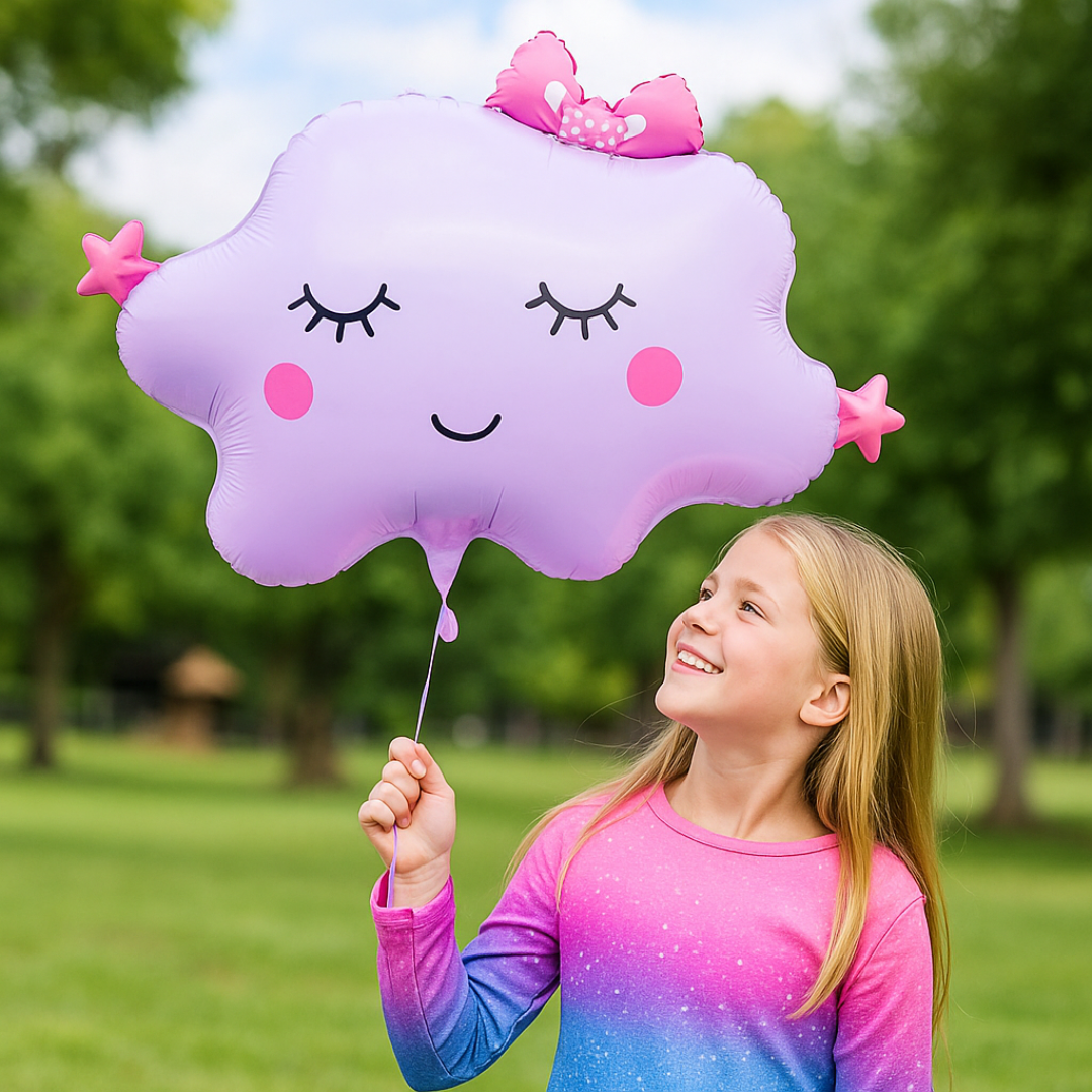 Purple Cloud Balloon with Bow β Cute Foil Balloon for Baby Girl or Fantasy Party Decor