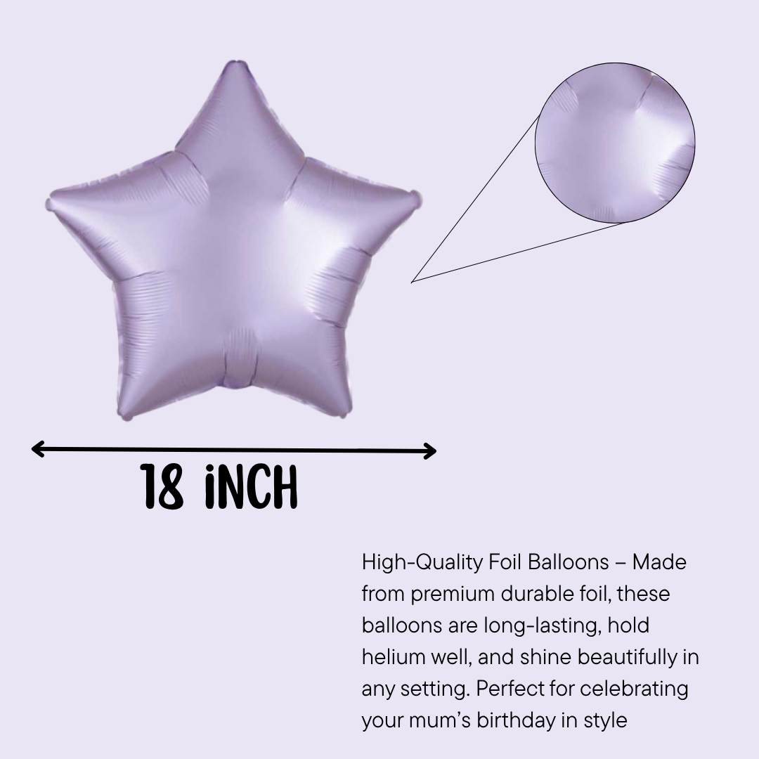 Colourful rainbow foil balloon with two smiling clouds, purple and yellow star balloons, and transparent confetti balloons — perfect for kids’ birthday or baby shower decorations