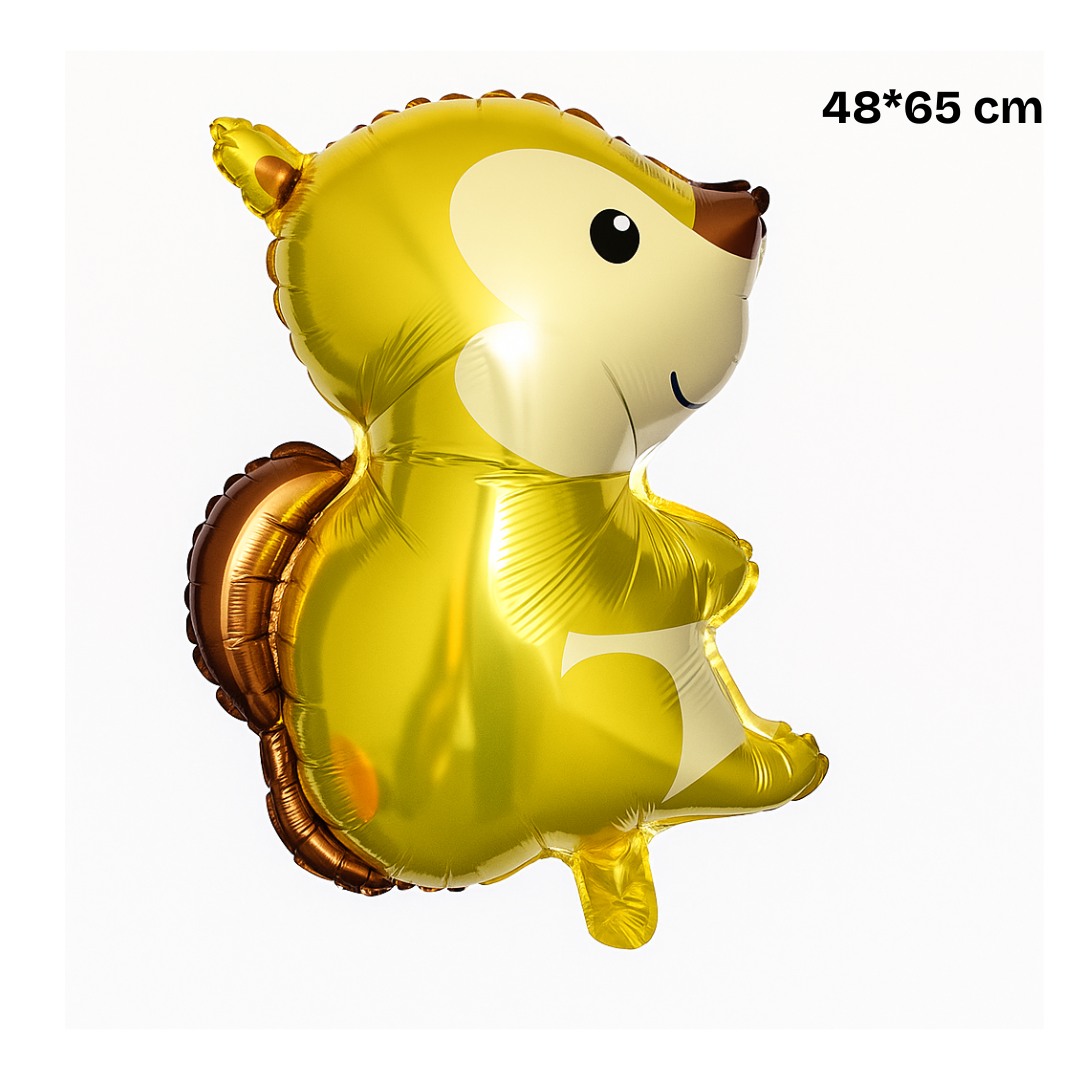 Shiny foil squirrel balloon with brown tail – reusable party balloon