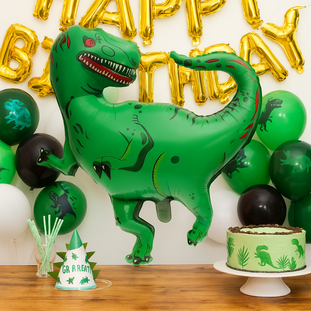 Giant Green Dinosaur Foil Balloon – T-Rex Birthday Party Decoration