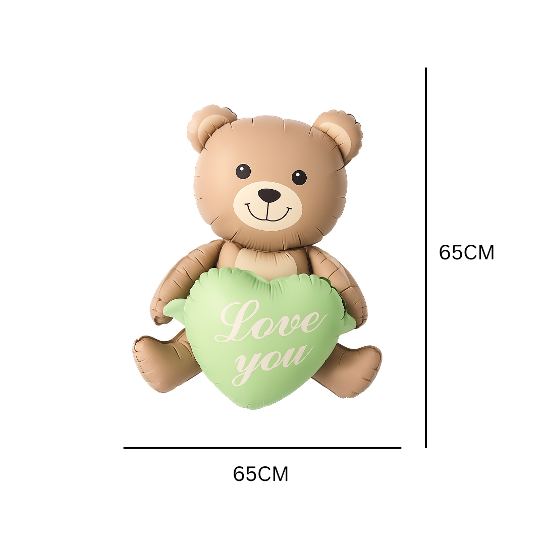 Teddy Bear Balloon with Green Heart "Love You" β Cute Foil Balloon for Baby Showers, Birthdays & Romantic Gifts