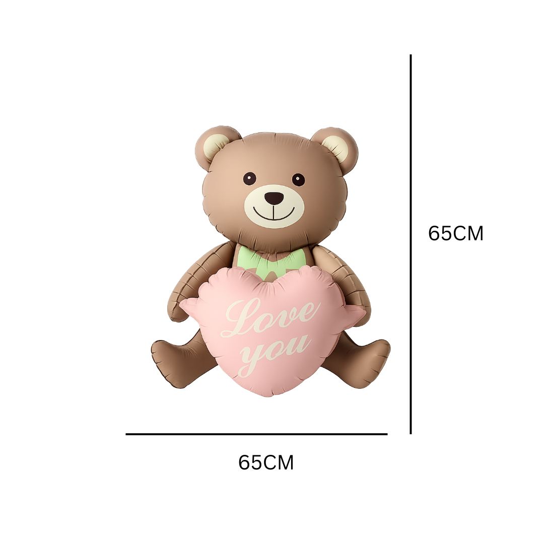 Teddy Bear Balloon with Pink Heart "Love You" β Cute Foil Balloon for Anniversaries, Baby Showers & Birthdays