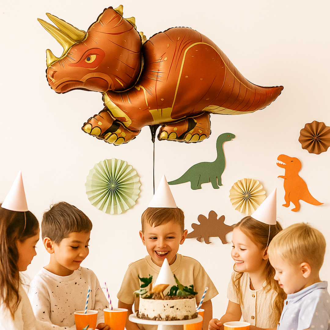 Triceratops Dinosaur Balloon – Brown Foil Dino Party Decoration for Kids’ Birthdays