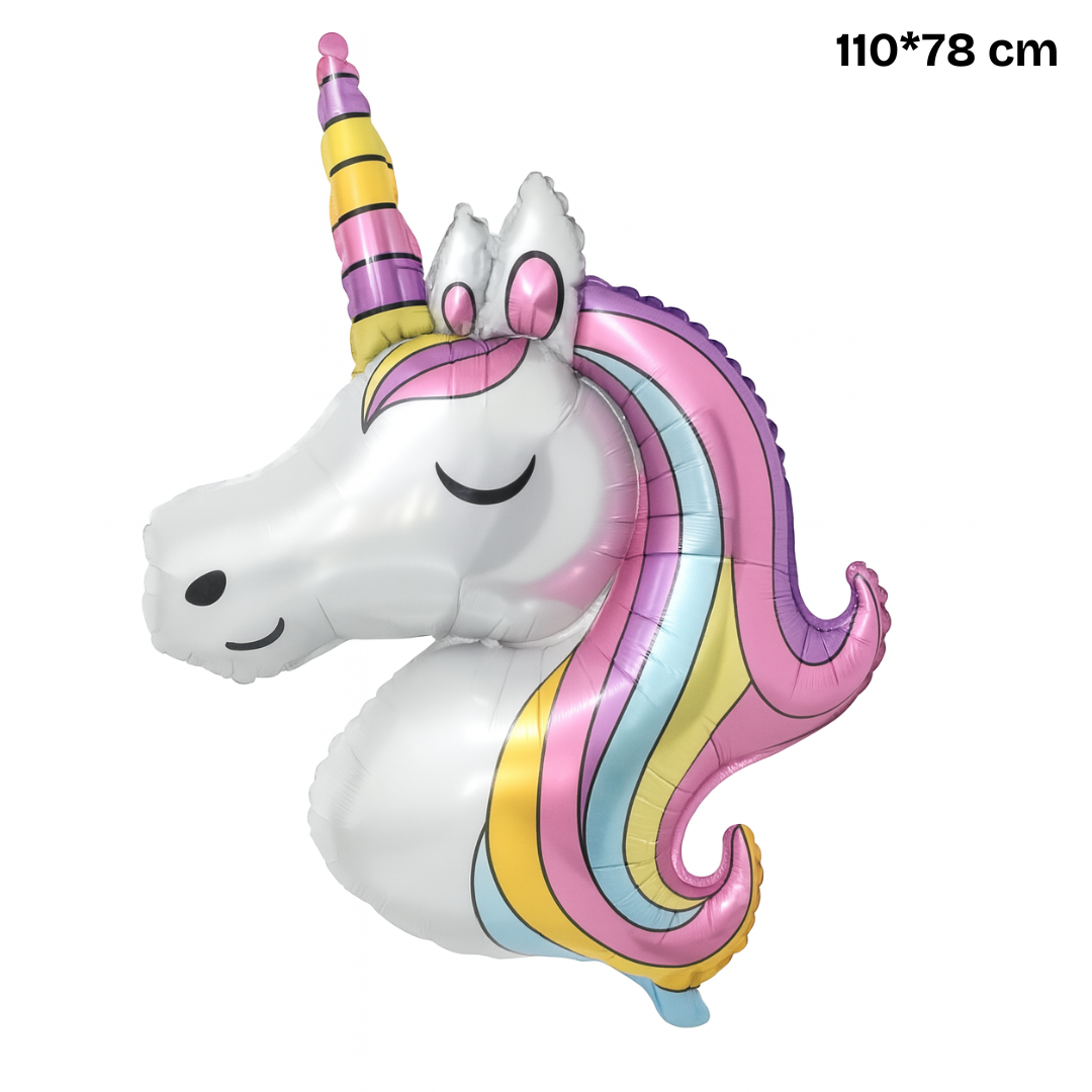 Unicorn Head Foil Balloon – Pastel Rainbow Mane Birthday Decoration