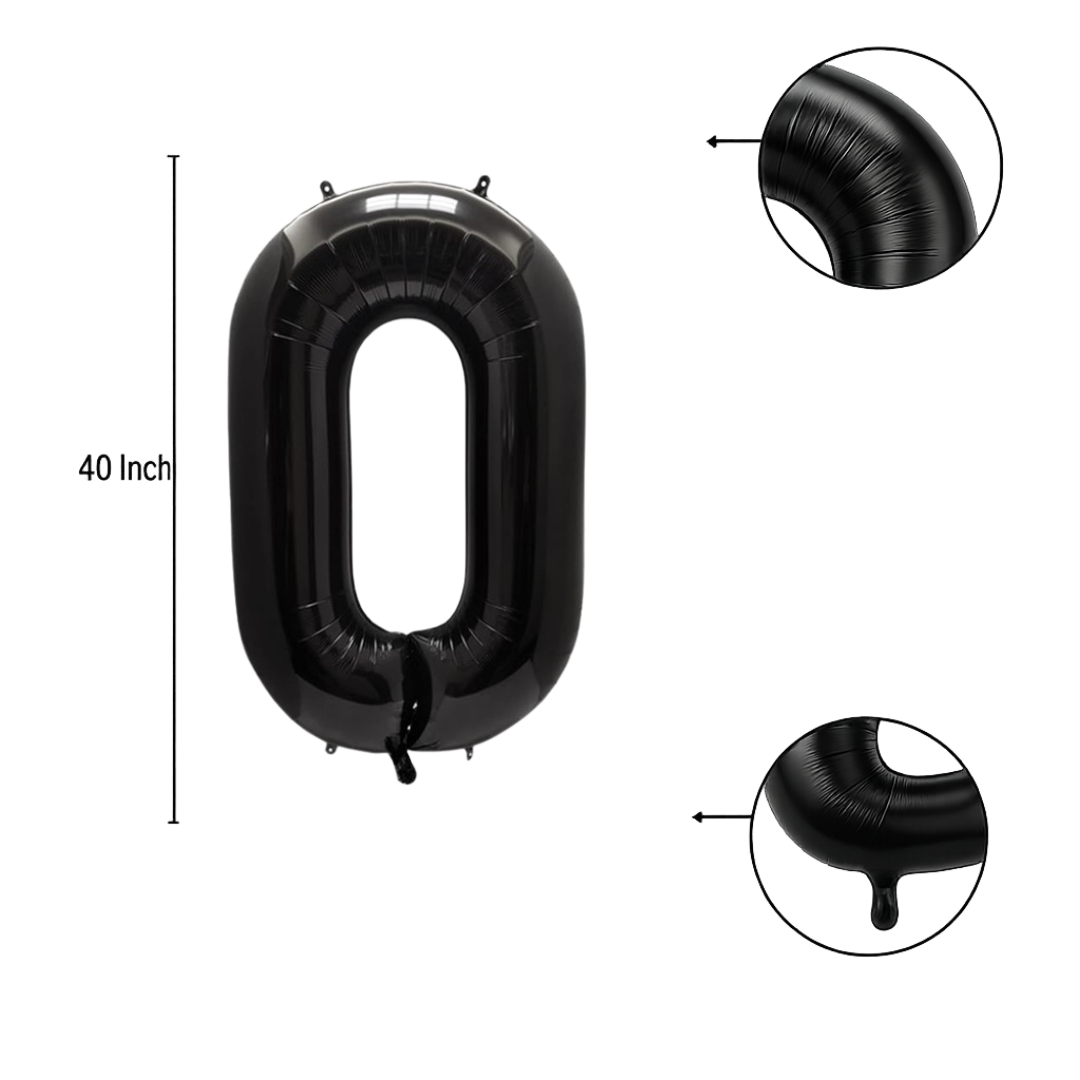 40" Black Number 0 Foil Balloon β Giant Helium Balloon for Birthday Party Decorations