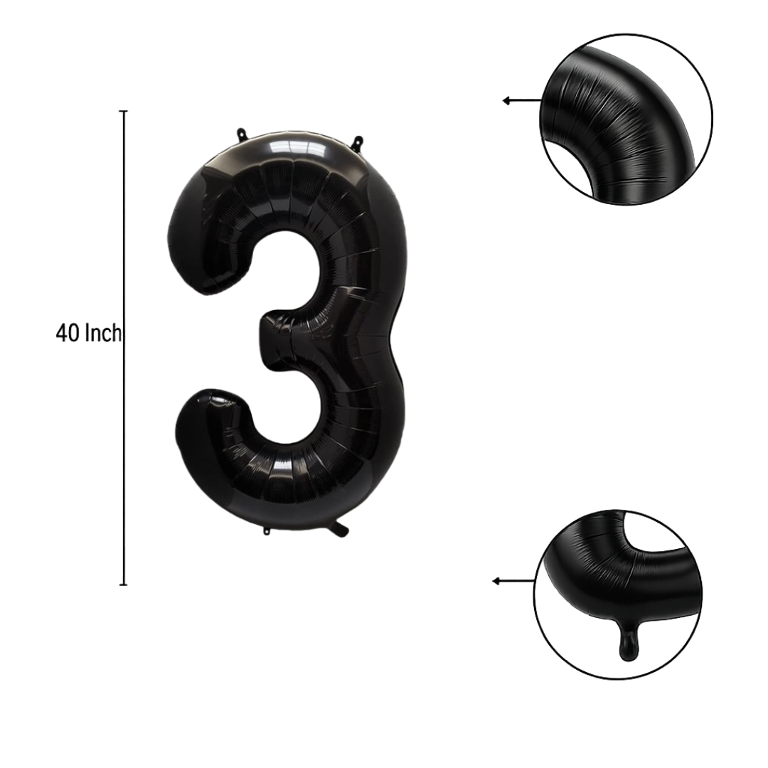 40" Black Number 3 Balloon – Giant Foil Birthday Decoration for Party & Celebration